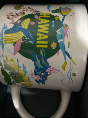 Hawaii Starbucks  Graphic Ceramic Mug - White with Green & Pastel Accents